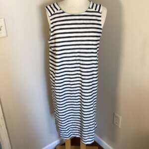Caslon Striped V-Neck Button-Back Sleeveless Tank Dress Size L